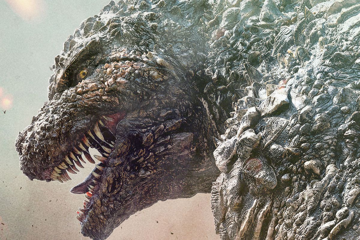 Godzilla looks over his shoulder in Godzilla Minus One.